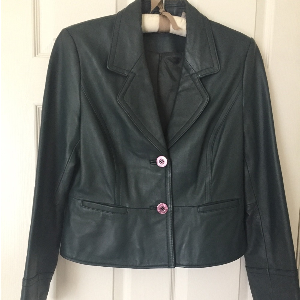 I.E Brand 100% Leather Blazer. Hunter/teal green.